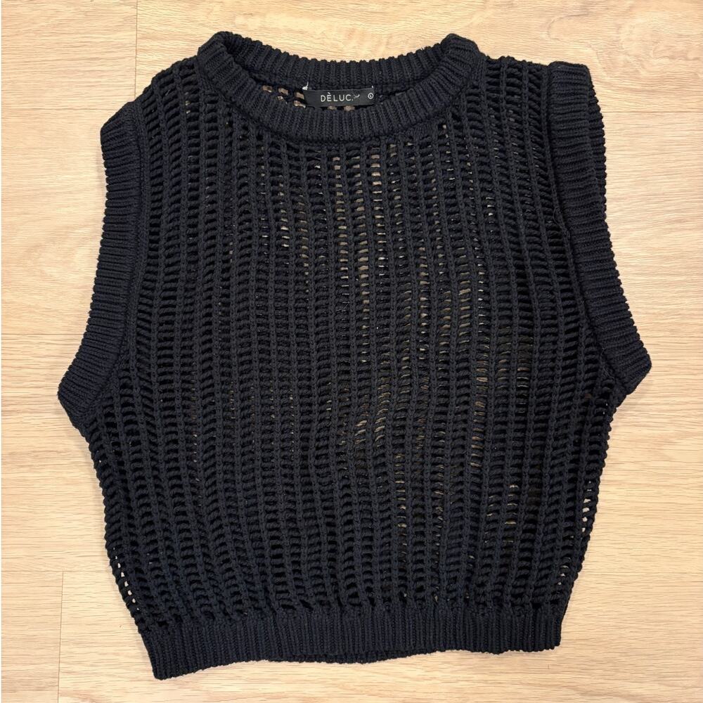Deluc black knit pullover sweater tank womens size L